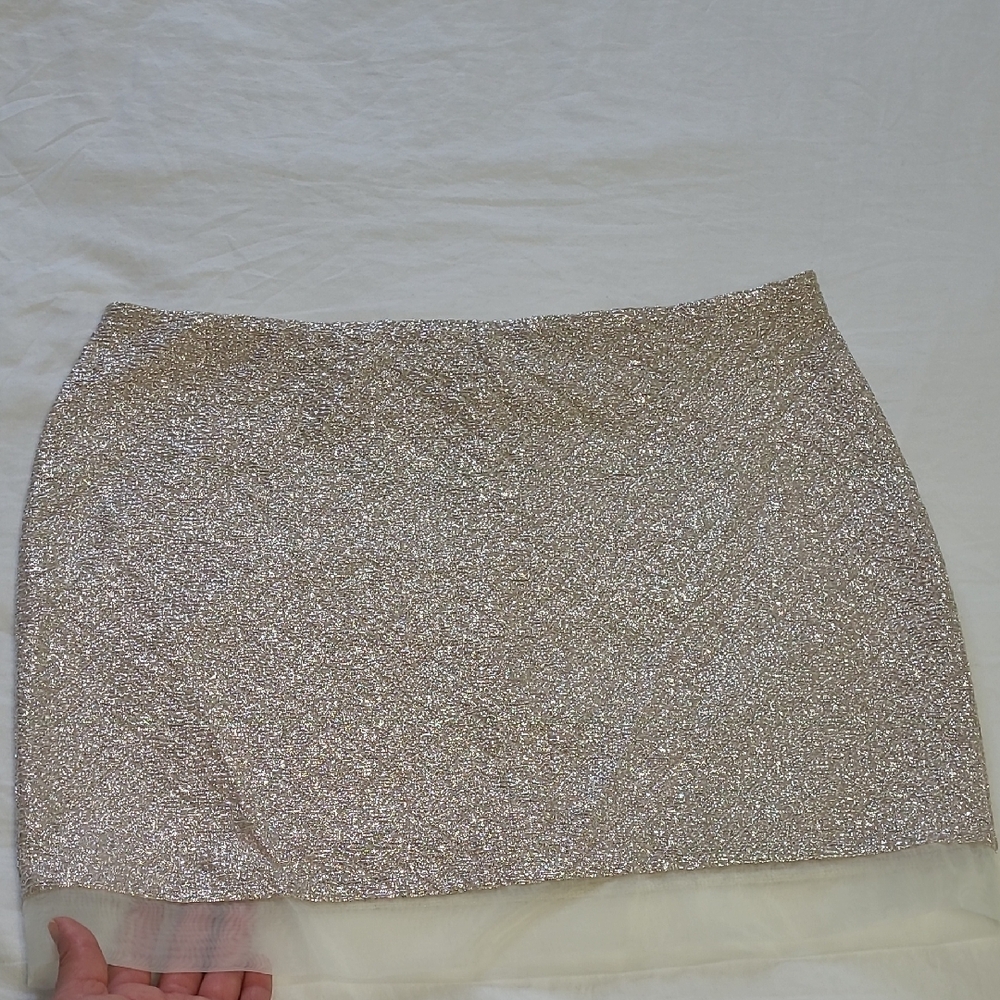 Express Glittering Cream Pencil Skirt